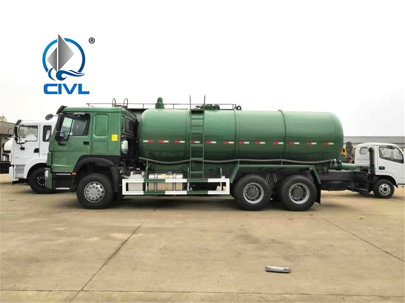 New Howo 6x4 371HP Sewage Suction Vacuum Truck Green Color euro II 25 ton loading capacity