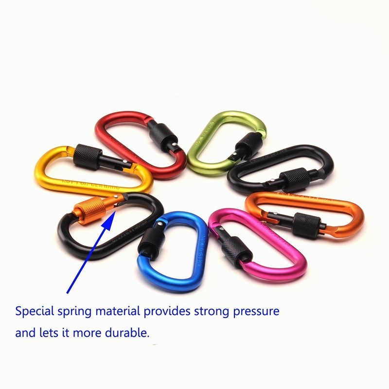 D Shape Aluminum Keychain Carabiner Clip with Screw Lock