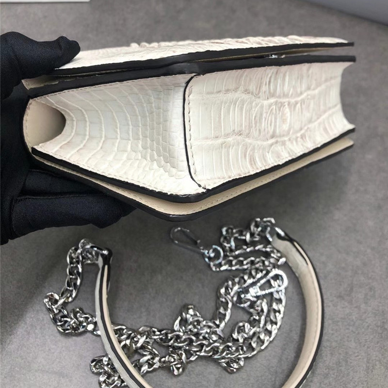 Authentic Crocodile Skin Women White Flap Bag Genuine Alligator Leather Lady Small Purse Female Single Shoulder Bag