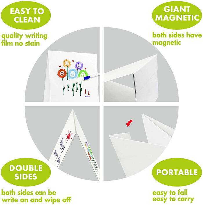 ROHS Magnetic Dry Erase Board Tabletop Magnetic Whiteboard Portable Foldable Magnetic Easel For Kids