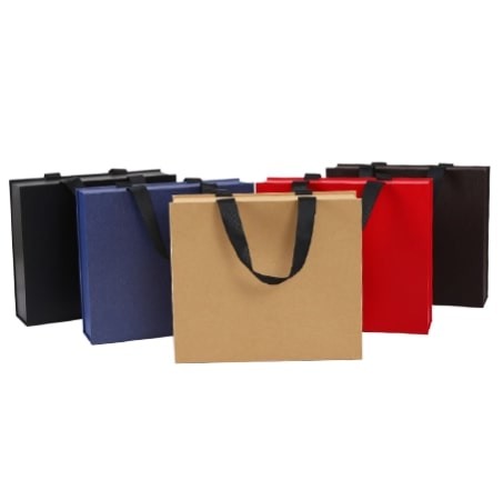 CMYK Cardboard Packaging Gift Box FSC Portable Folding Cardboard Box With Ribbon Handles