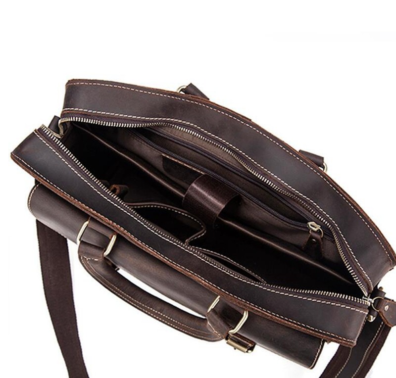 Fashion Mens Office Laptop Bag Vintage Cow Leather Business Handbag Men'S Briefcase
