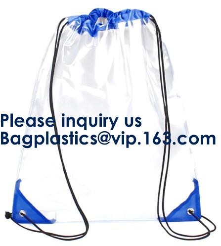 PVC Drawstring Bag Backpack With Solid Bottom Promotional Custom 210D Transparent PVC Clear Drawstring Backpack Bags