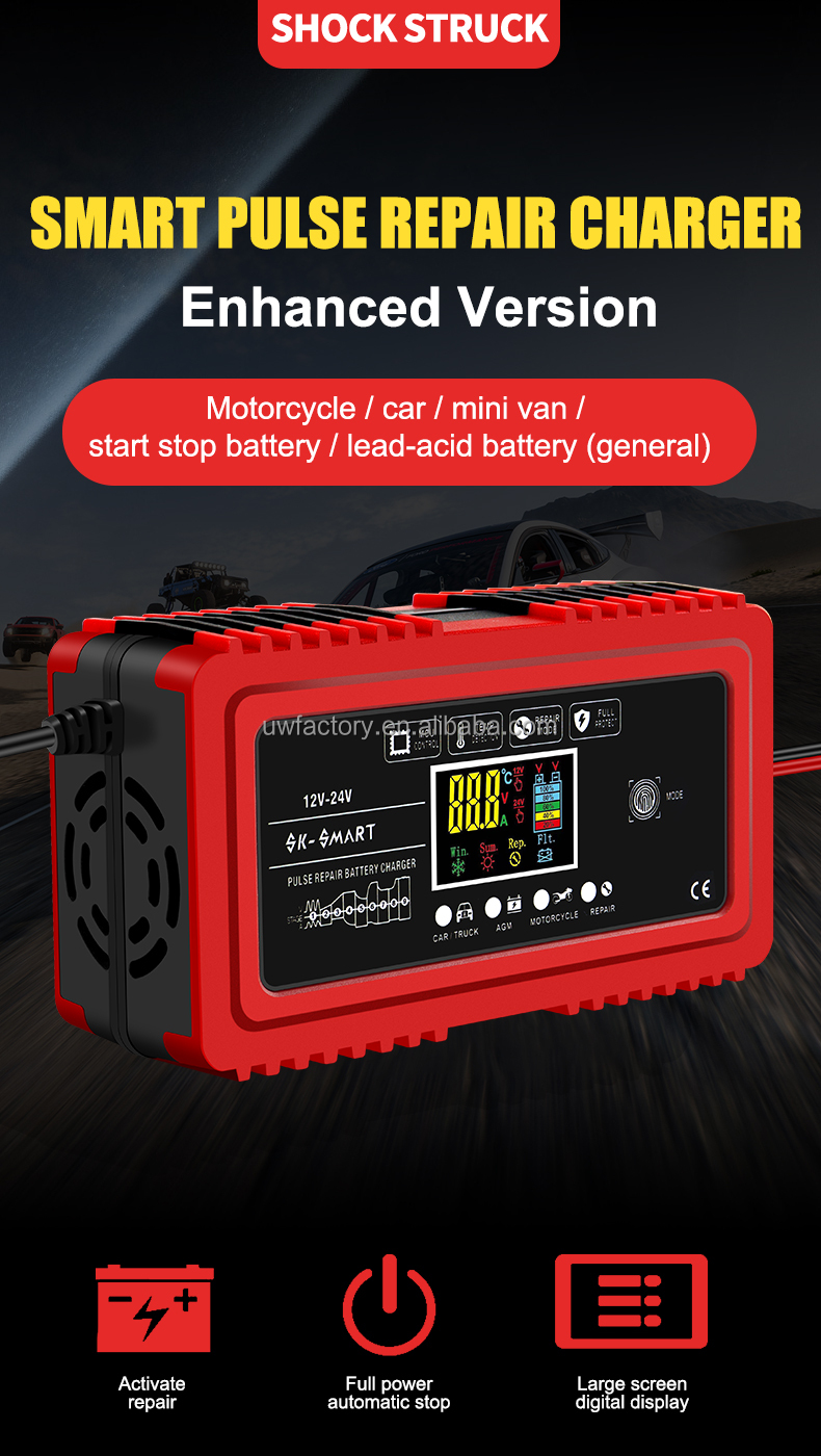 Power Supply Adapter for Intelligent Automatic Motorcycle 12V12A 24V6A Pulse Repair Lead Acid Battery Charger