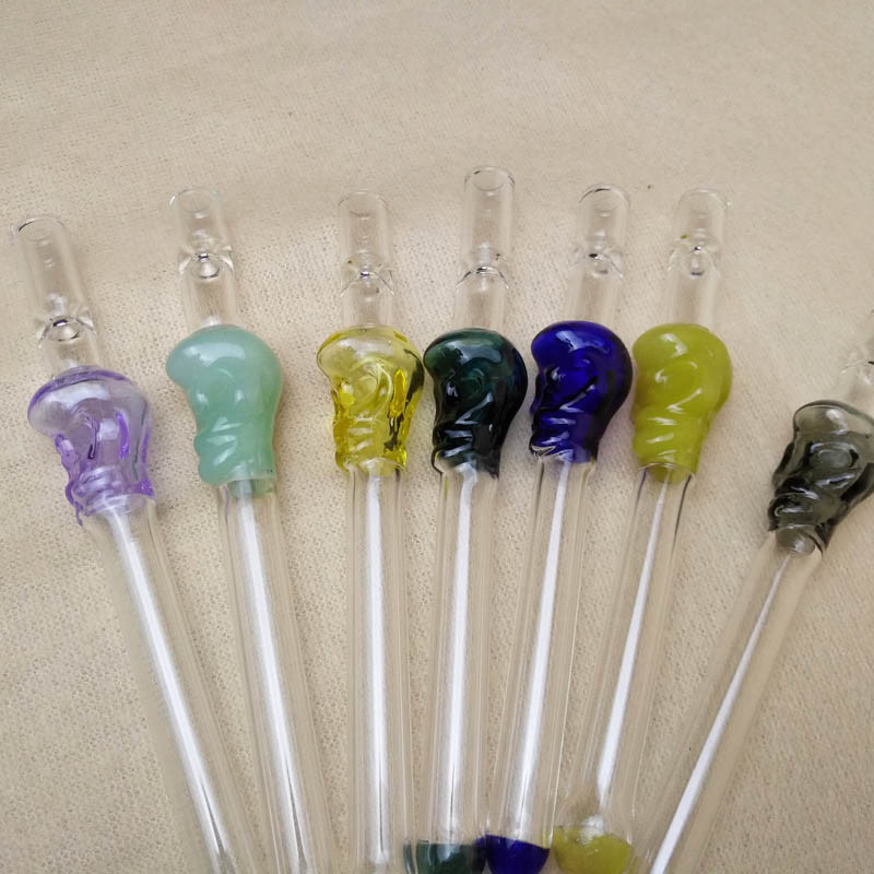 Skull Chillum One Hitter Glass Smoking Pipe For Dry Herb 5.1 Inch Length
