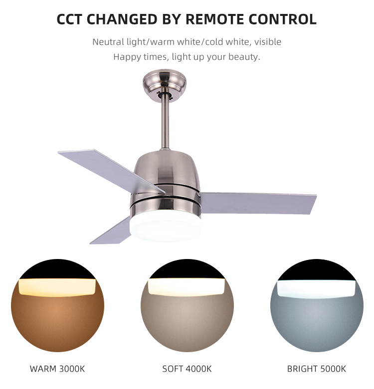 65W 3000K 36 Inch Ceiling Fan Light Iron 3 Blade Metal Ceiling Fan