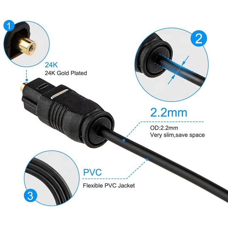 1M 2 M 3M 5M Fiber Optic Toslink Spdif Gold Optical Digital Audio Cable