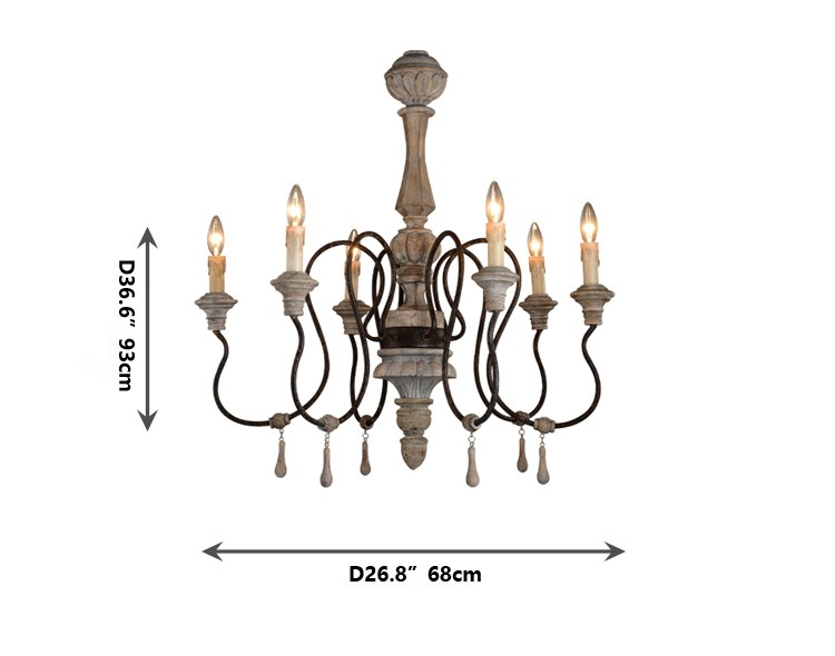 White washed wood sphere chandelier (WH-CI-30)
