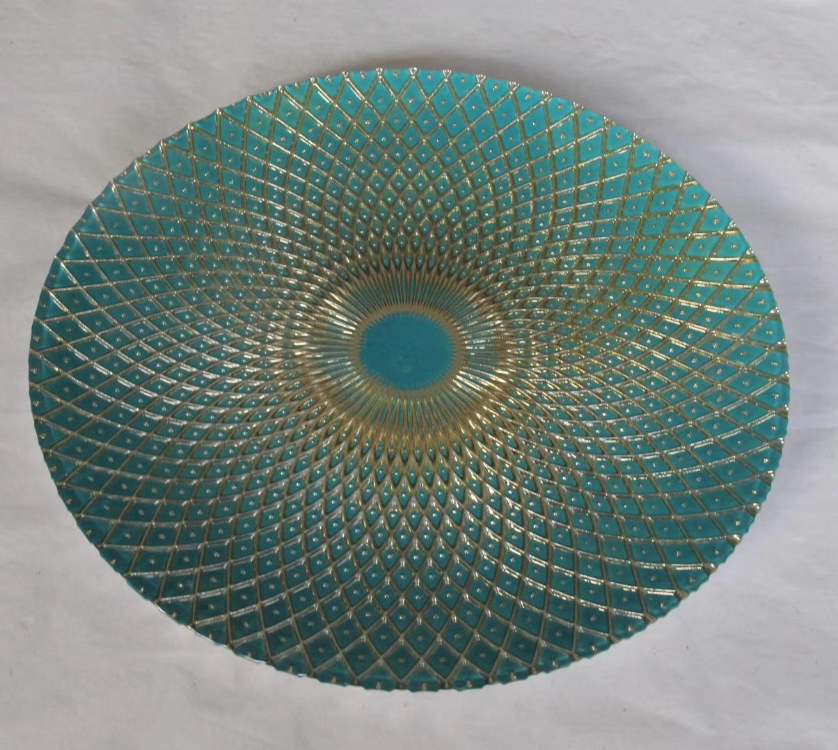 Gold Rim Mirror Charger Plate For Wedding Event Diamond Rhinestones 15 Inch