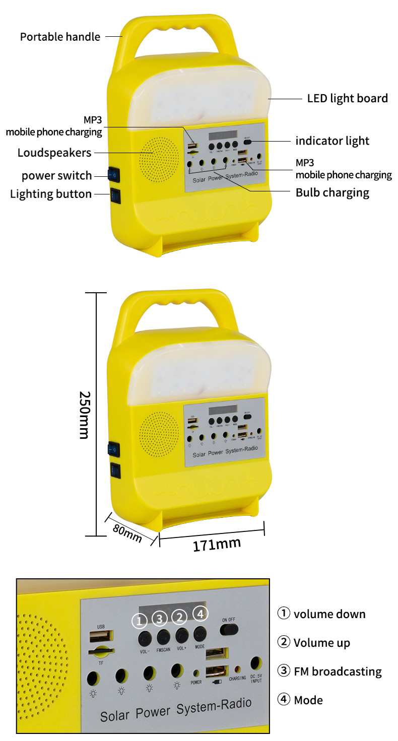 OEM 10000Hrs 9W 6V 3 Light Solar System For Electricity Lack Areas
