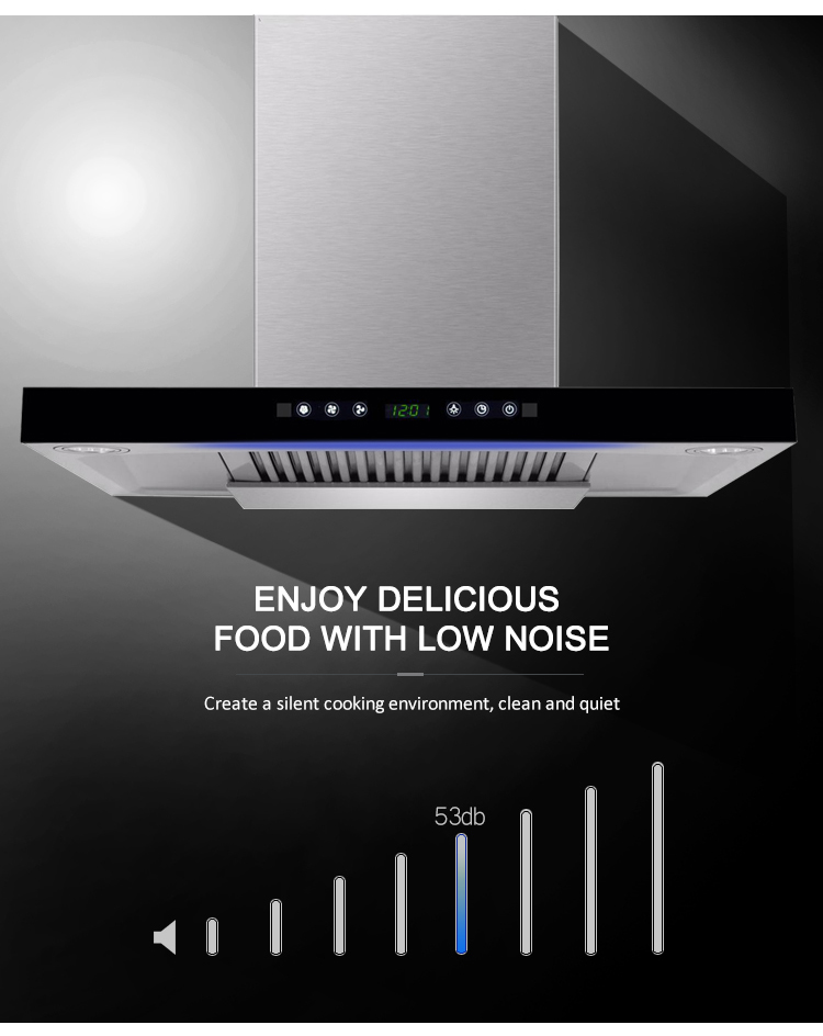 HUATAI T Shape Chimney Hood Stainless Steel Copper Motor Low Noise Function 200W Power