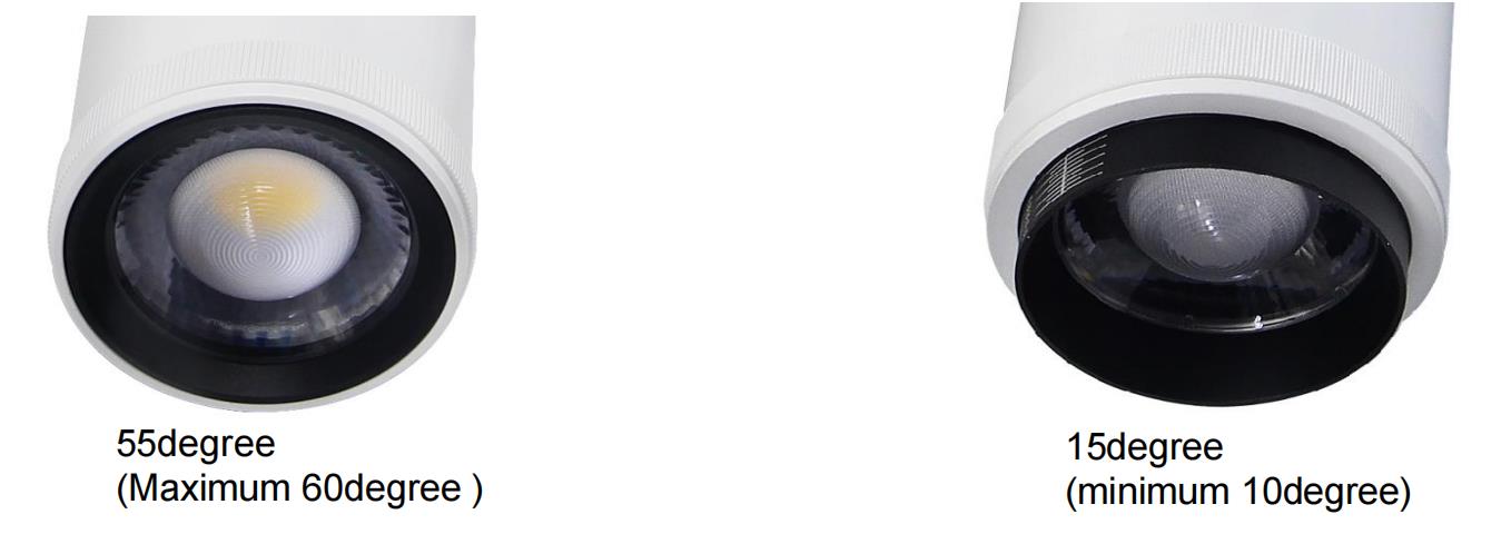 E02 series Integrated Zoomable LED tracklight adjustable 15-55° Dali 1-10V dimmable 6/4 wire 3 phase