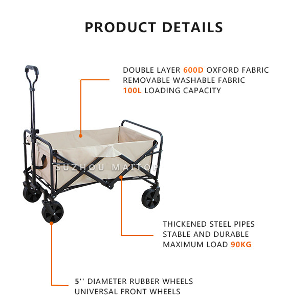 Rubber Wheels Folding Wagon Multipurpose Collapsible Hand Truck Black