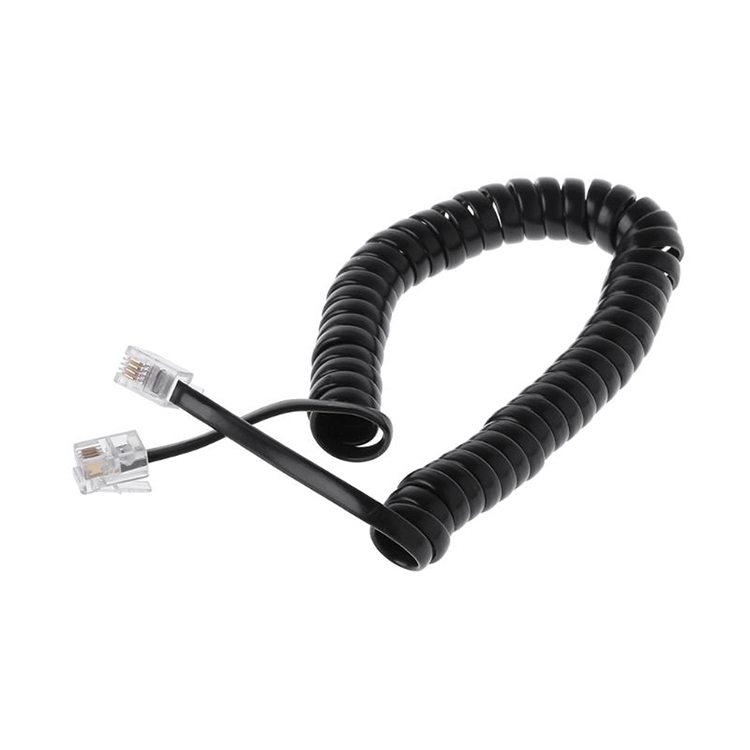 Coiled Spring RJ9 4P4C RJ11 Black White Spiral Flat Cat3 ADSL Telephone Cable