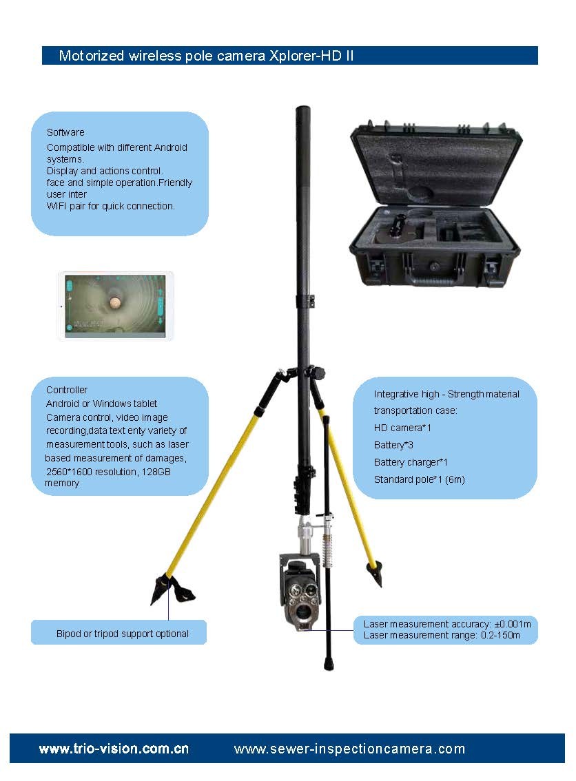 Wireless Pole Camera Xplorer HD Zoom Camera for Sewer Pipe Inspection Laser Distance Measurement and Video Recording