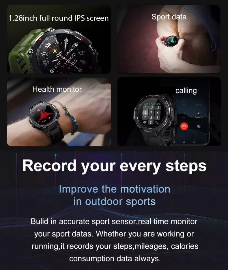 Mutiple Sports IP67 Waterproof Pressure Oxgen Tracking Suit for People K2 Sports Smartwatch