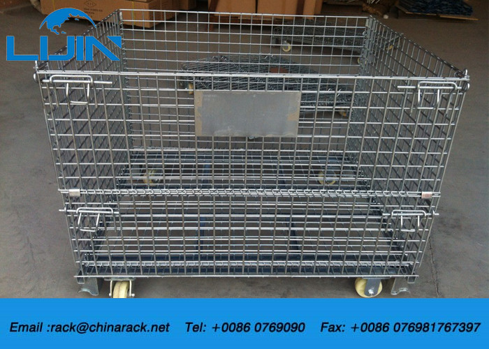Zinc Finish Rigid Rolling Wire Mesh Cages With Foot Brakes / Castors