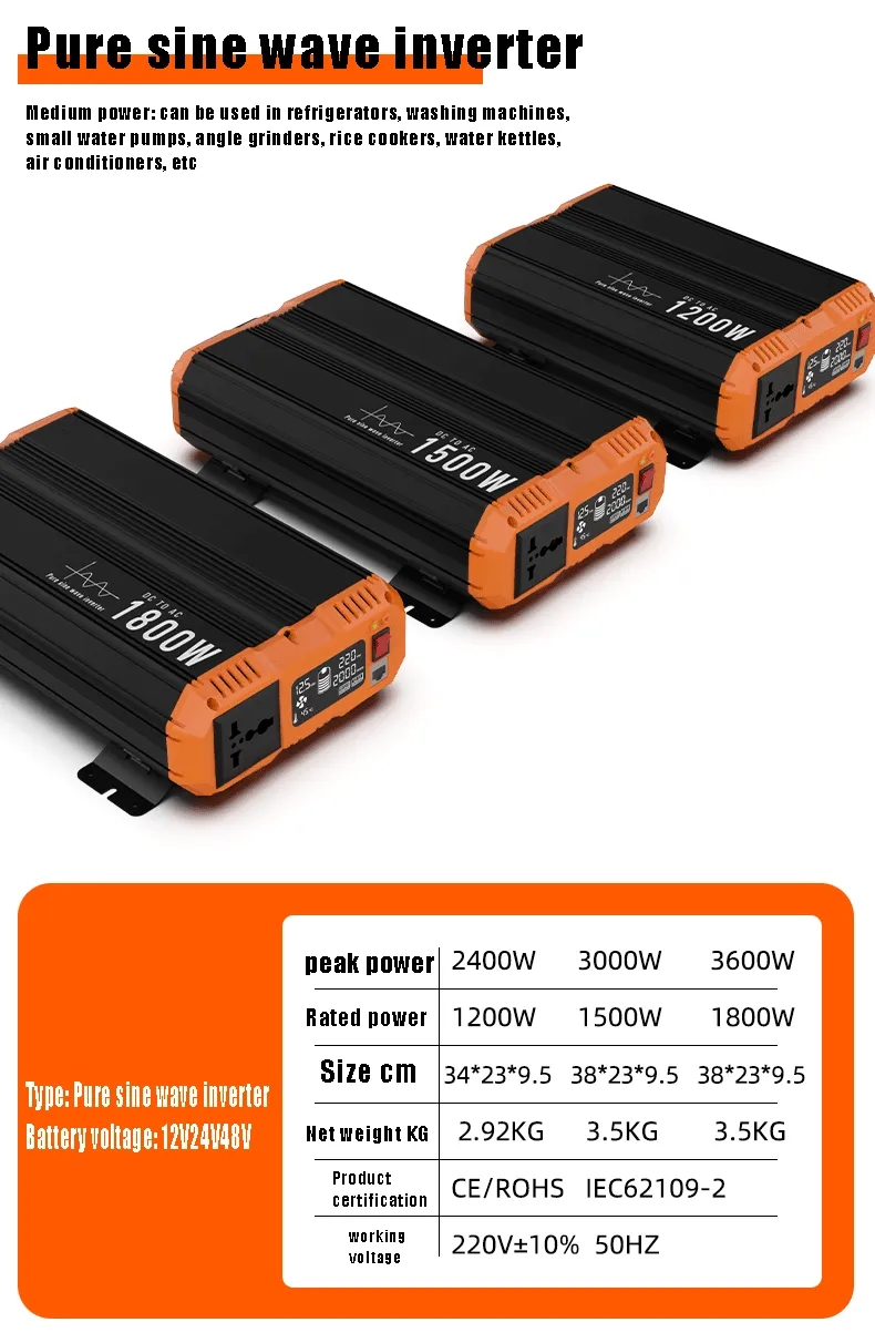 Inverters & Converters 1200W Power Inverter Pure Sine Wave With Lcd Display Price Pure Sine Wave Solar Power Inverter