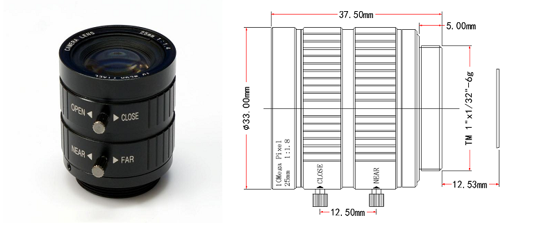 10MP 25mm HD Industrial Camera Fixed Manual IRIS Focus Zoom Lens C Mount CCTV Lens for CCTV Camera or Industrial Cam