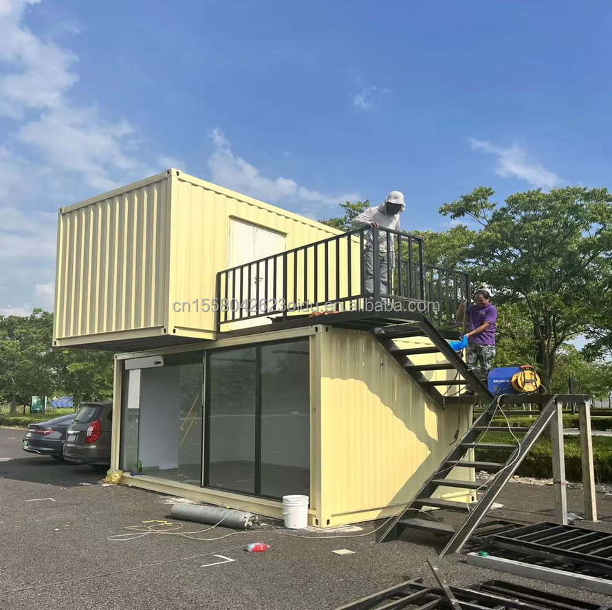 Galvanized Steel Square Tubes Main Structure and Aluminum Alloy Windows for Container Store Prefabricated Building Frame