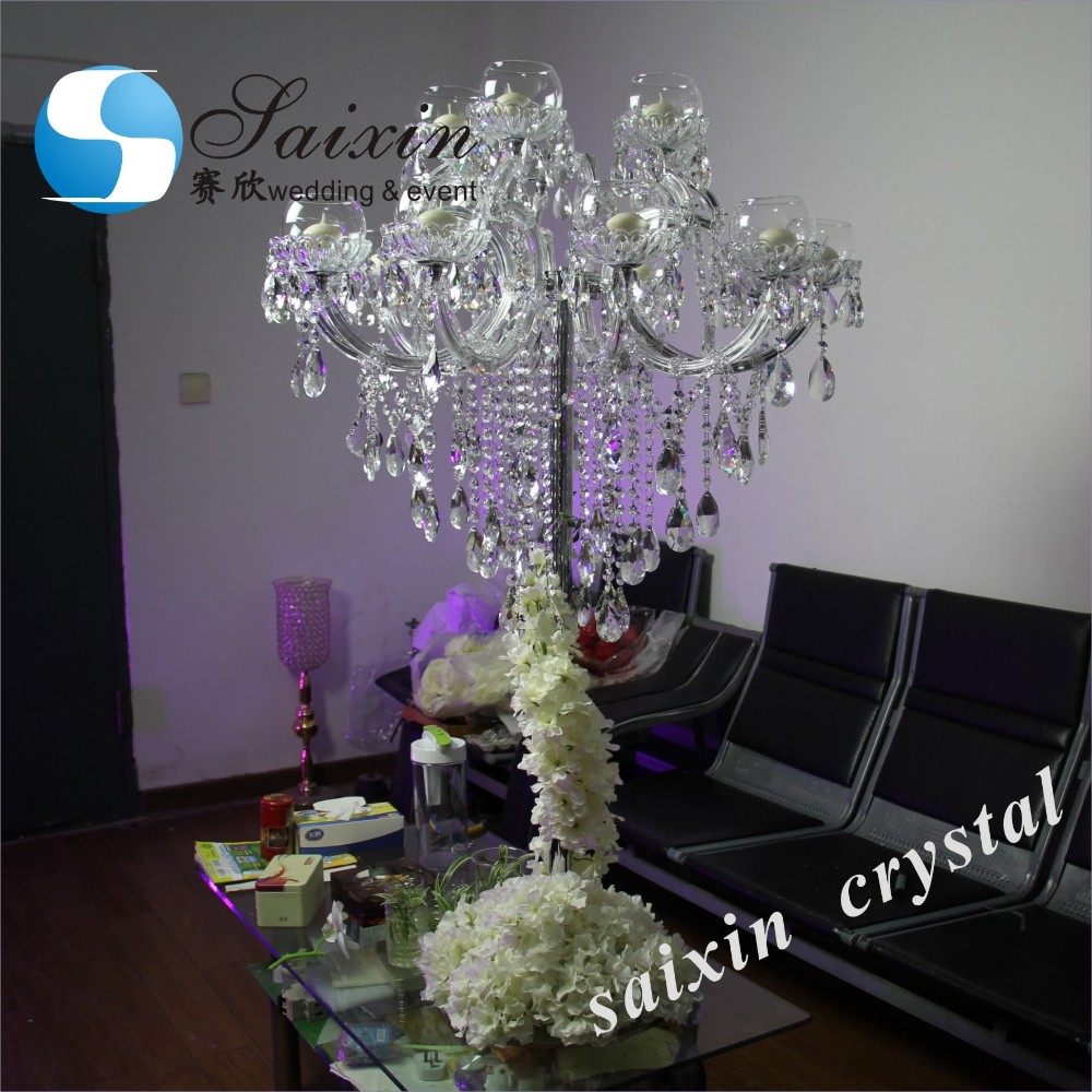 ZT-325L Saixin Gorgeous 18 arms Crystal candelabra flower stand for wedding centerpiece