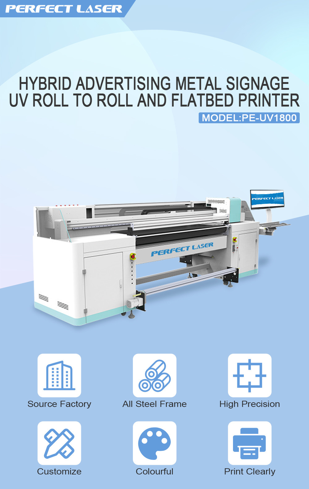 1800mm Uv Flatbed Printer For Hybrid Advertising Metal Cloth Pvc Board Signage