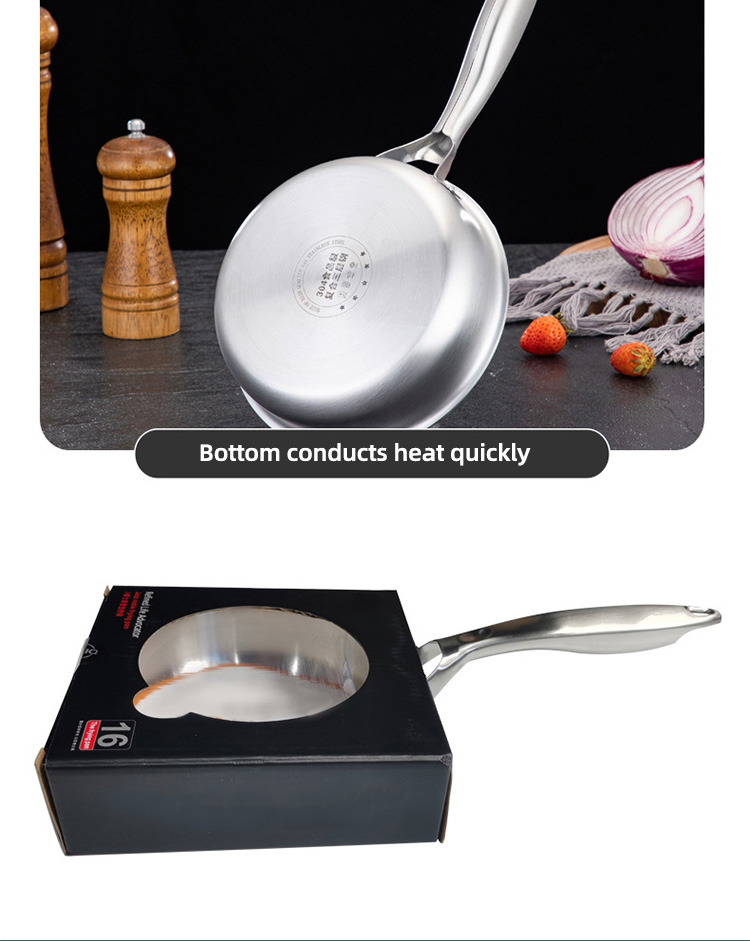 Best Selling 16cm Stainless Steel Polish Induction Fry Pan Cooking Pan Cookware With Removable Handle