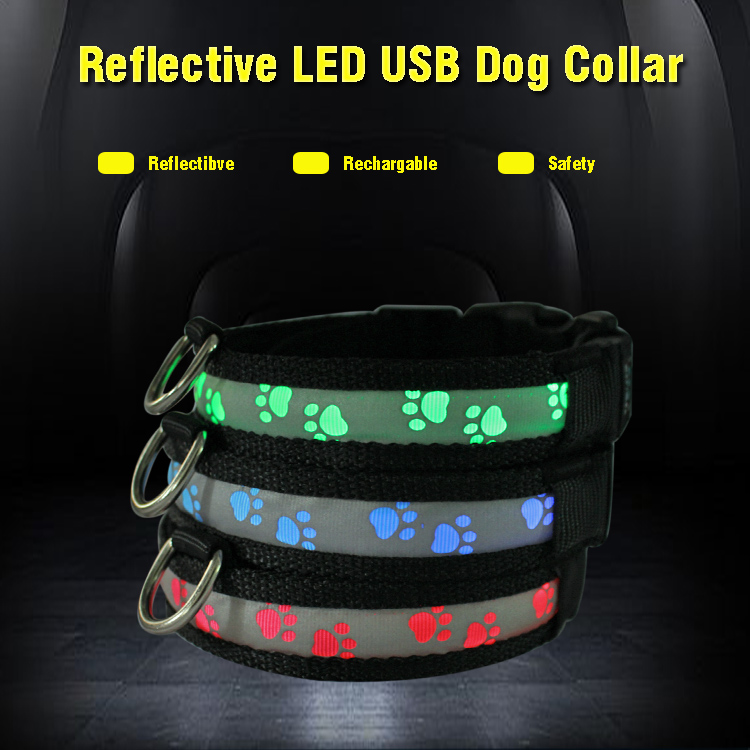 C903 New Custom Pet Product Adjustable Reflective Nylon Usb Led Dog Collar Rechargeable for Dogs Dog Sex