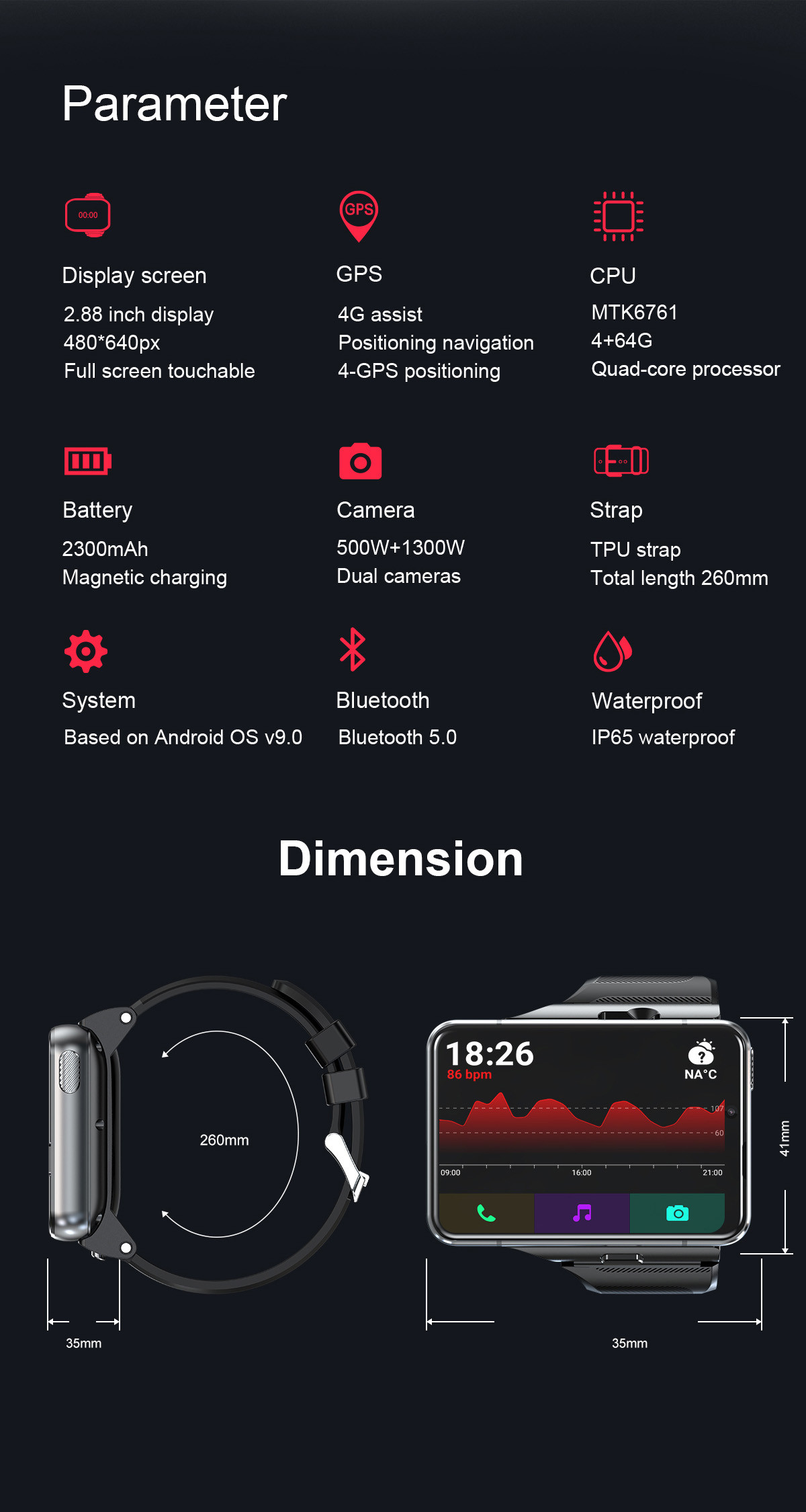 5G Smart Watch Big Screen 2.88 Inch 4G Android Smartwatch With Sim Card