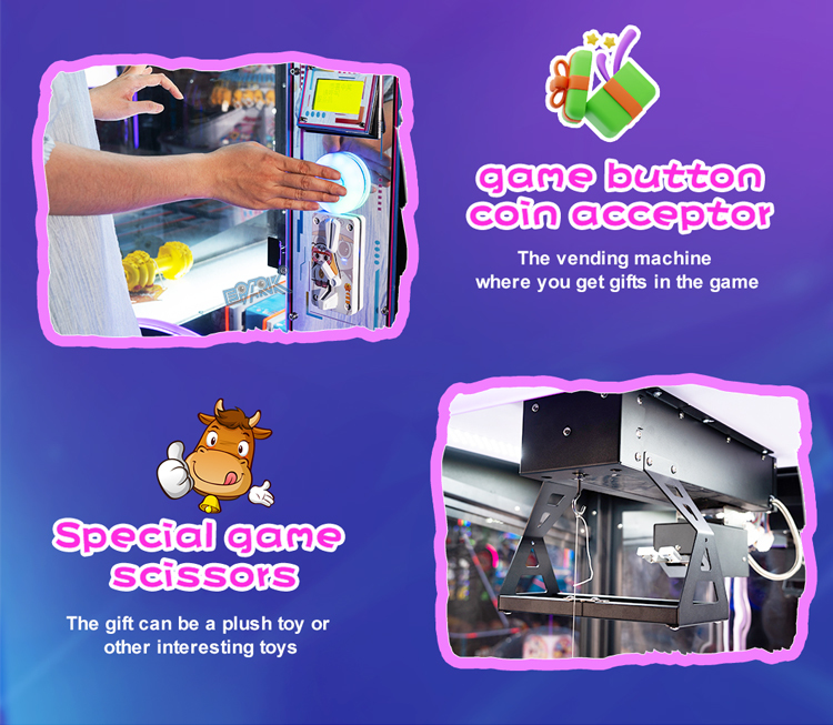 EPARK LED Scissor Gift Machine with Transparent Cabinet and Coin System