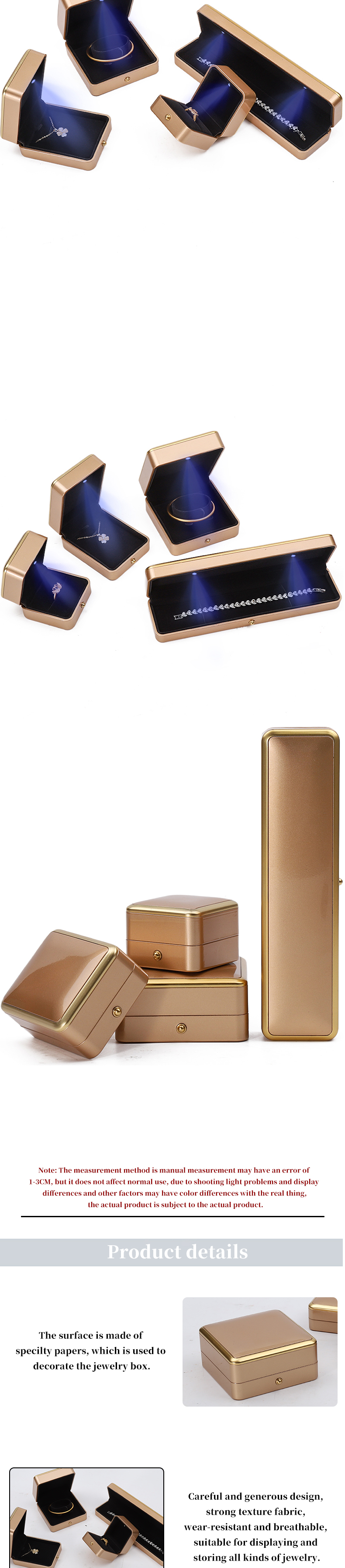 Custom Logo Light Gold LED Jewelry Box For Bracelet Necklace Earrings Ring Packing