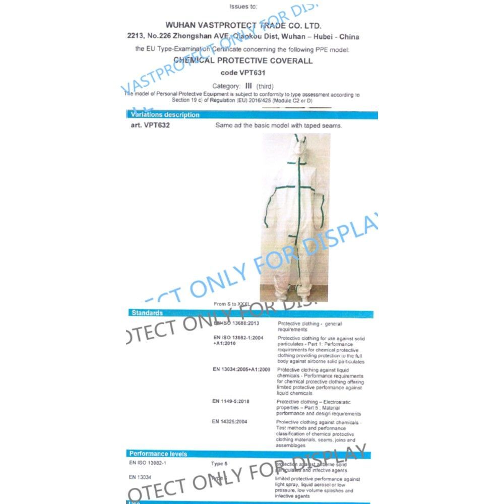 CE Type5&6 Disposable Protective Coverall Nonwoven White Safety Clothing