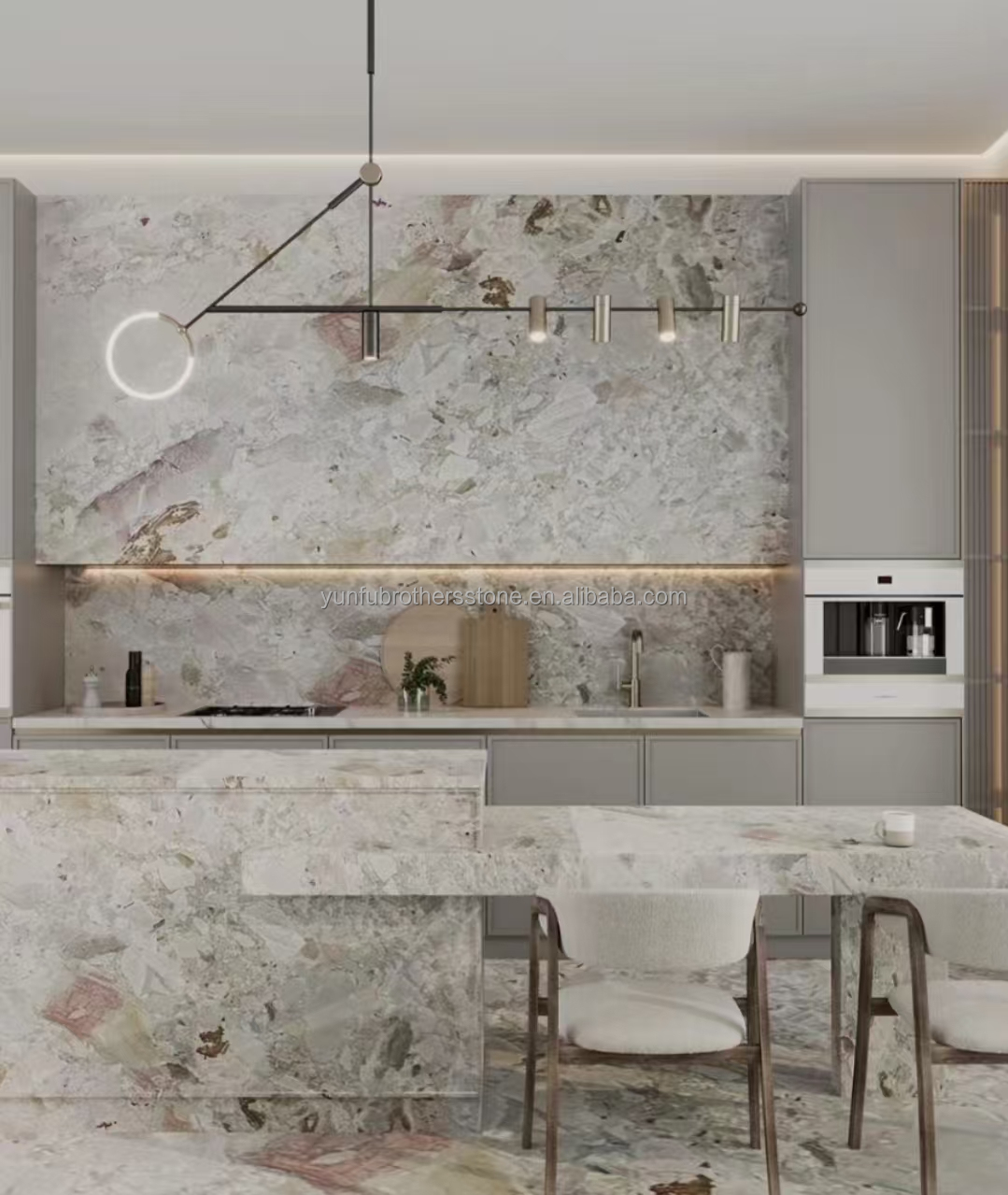 Modern Hotel Design Polished Monet Garden Marble Big Slab for Bathroom Vanity Wash Basin