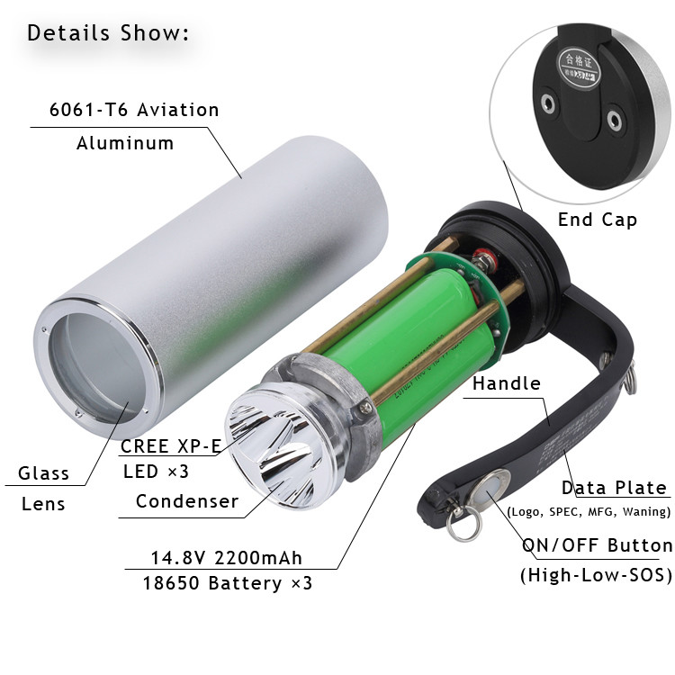 9W Waterproof Flashlight Super Bright Led Flashlight 5-10 H Working Time