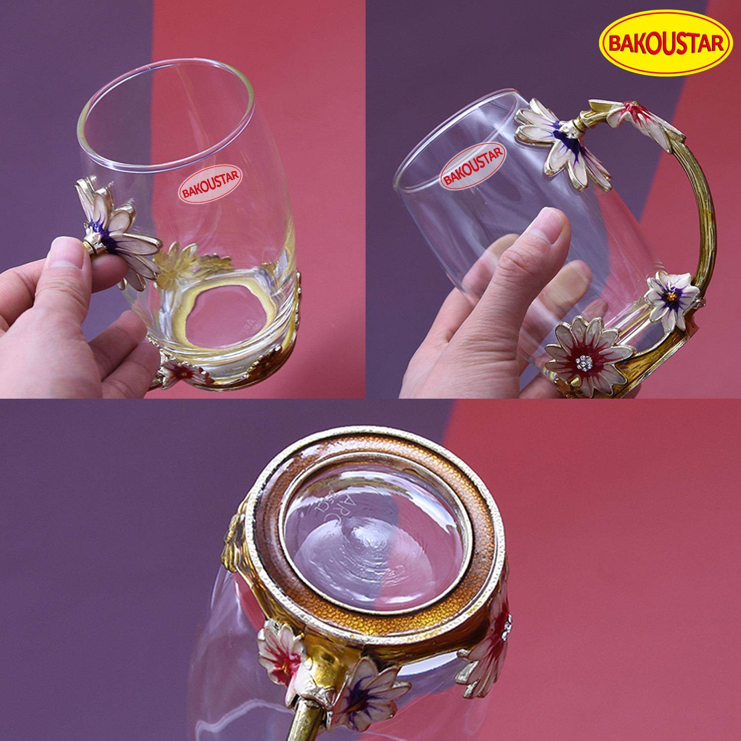 330ml 350ml Decorated Enamel Glass Cup BPA Free With Spoon