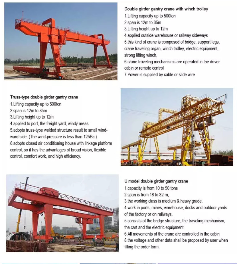 Customized Outdoor Double Girder Gantry Crane 50/10 Ton To 100/20 Ton