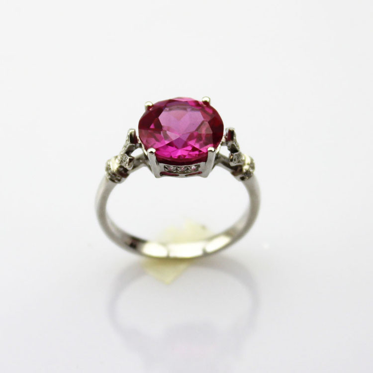Fashion Jewelry 925 Silver 9mm Round Ruy Rhinestone Gemstone Ring (R103)