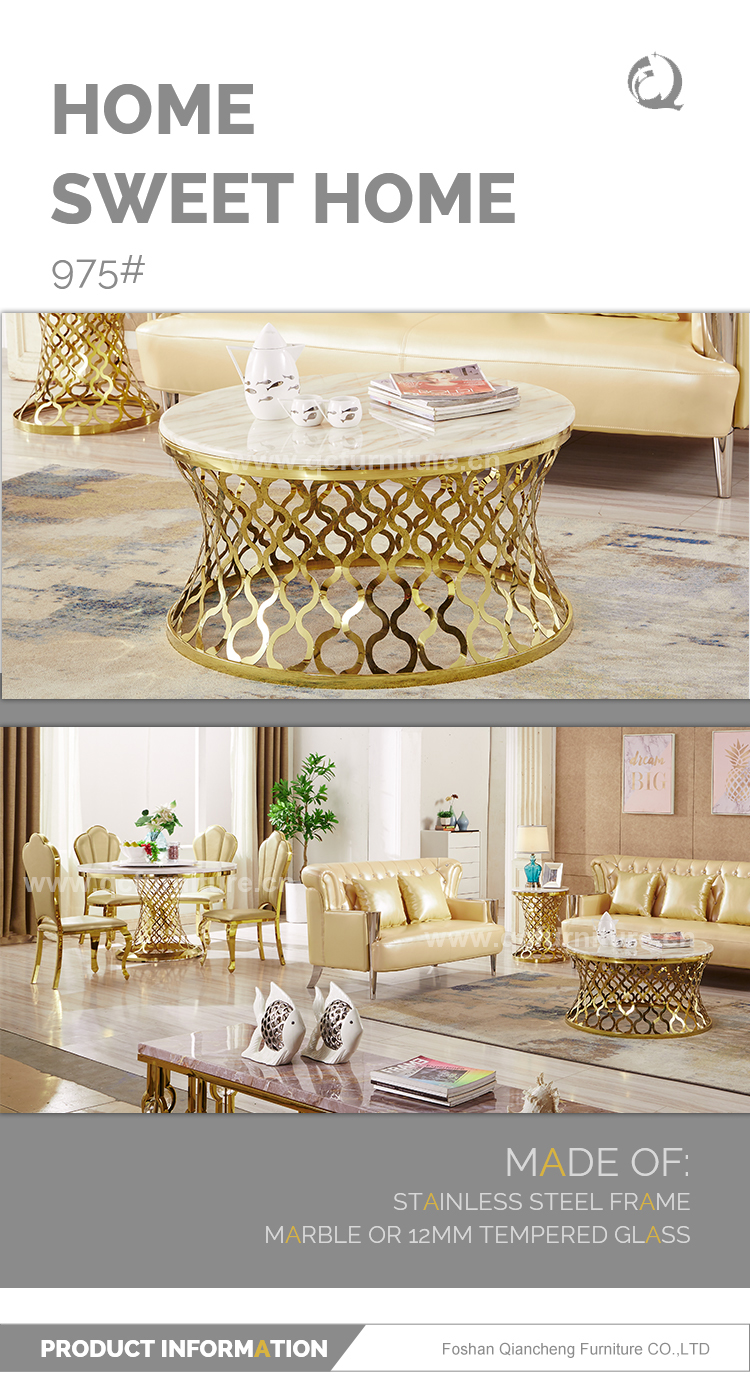 Modern Style Dia 90cm SS Coffee Table Round Shape Golden frame