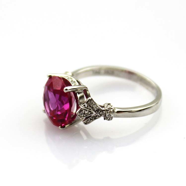 Fashion Jewelry 925 Silver 9mm Round Ruy Rhinestone Gemstone Ring (R103)