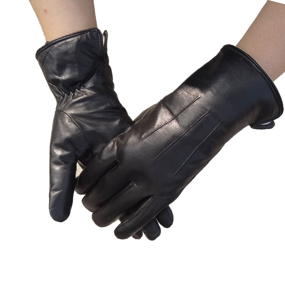 Classic Genuine leather Hair Sheepskin Men Lamb Fur Lined Women Winter Gloves