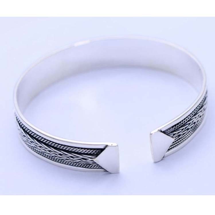 Thai Sterling Silver Wheat Style Unisex Women Cuff Bracelet (XH052487W)