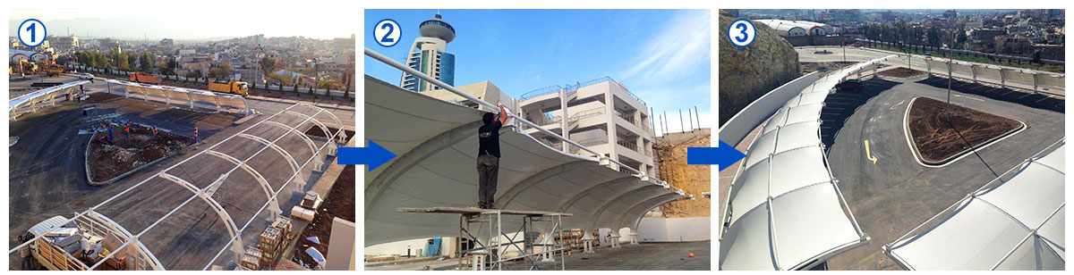 Steel Frame Metal Pergola for Car Port Parking White Powder Coating and Heat Treated