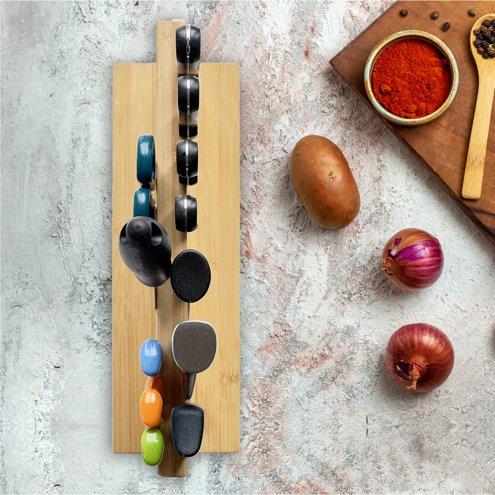 Permanent Magnet Bamboo Knife Holder for Kitchen Counter Nature Bamboo Block Design