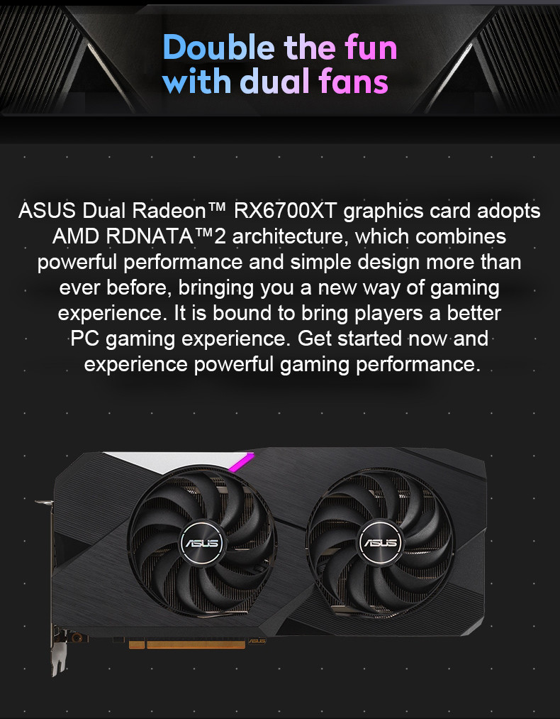 12G GDDR6 Desktop Graphics Card ASUS DUAL-RX6700XT-12G Fan Cooler