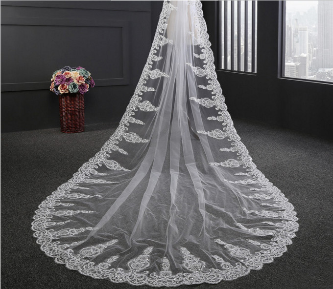 Embroidery Cord lace with Rhinstone Ivory/White Bridal Veil Wedding Accessories