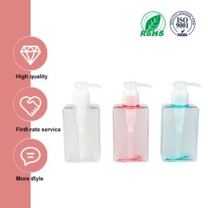 150ml Transparent rectangle smooth with white pump for shampoo lotion bottle