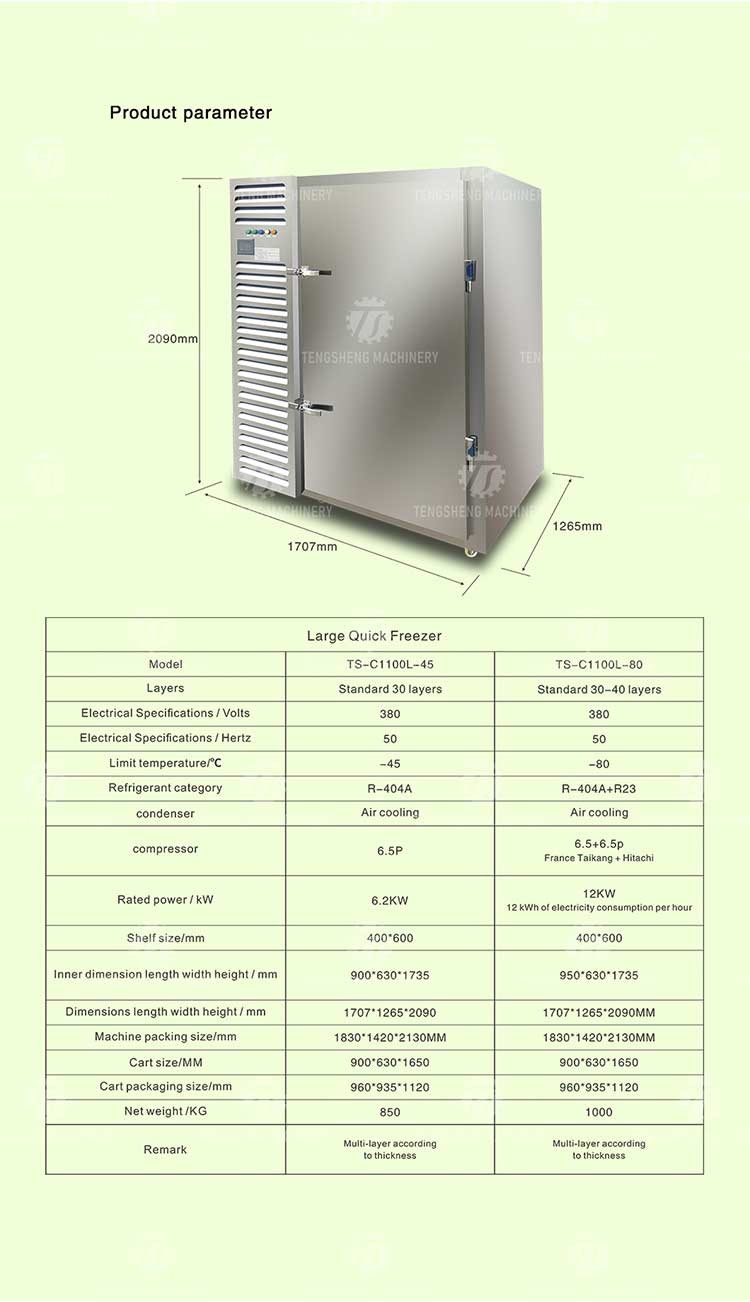 Stainless Steel Air Cooled Rapid Freezer Blast Freezer for Dough Sea Food