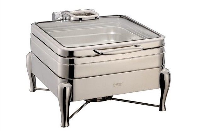 YUFEH Stainless Steel 304# Hydraulic Induction Chafing Dish W/ Glass Lid Buffet Serving Dish Warmer