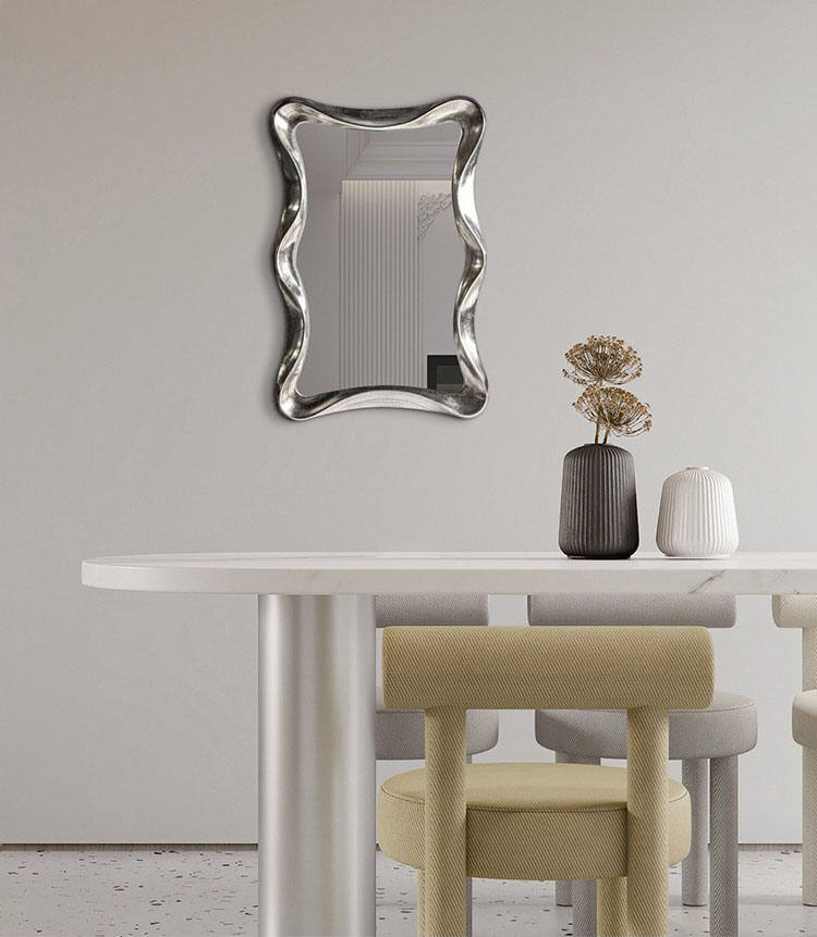 Wave Shape Wall Mounted Makeup Mirror Magnifying Silver Bathroom