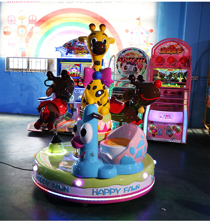 Funfair Fiberglass Giraffe Merry Go Round Coin Operated For Kids 3 Players